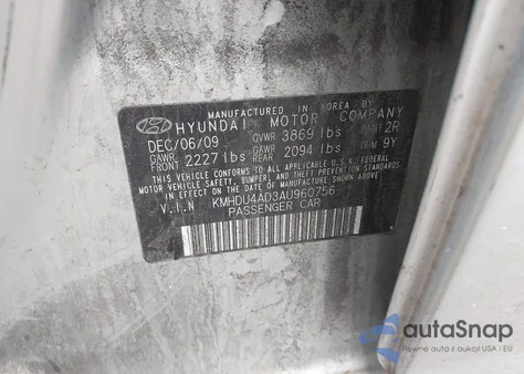 2010 Hyundai Elantra Gls z USA, uszkodzony, nr VIN KMHDU4AD3AU960756